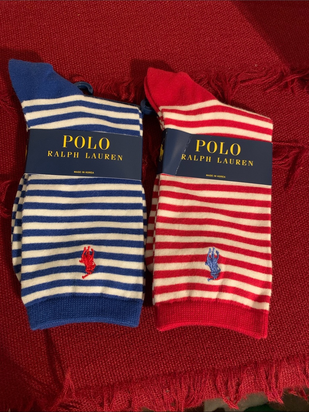 Polo by Ralph Lauren Striped Crew Socks in Blue and Red
